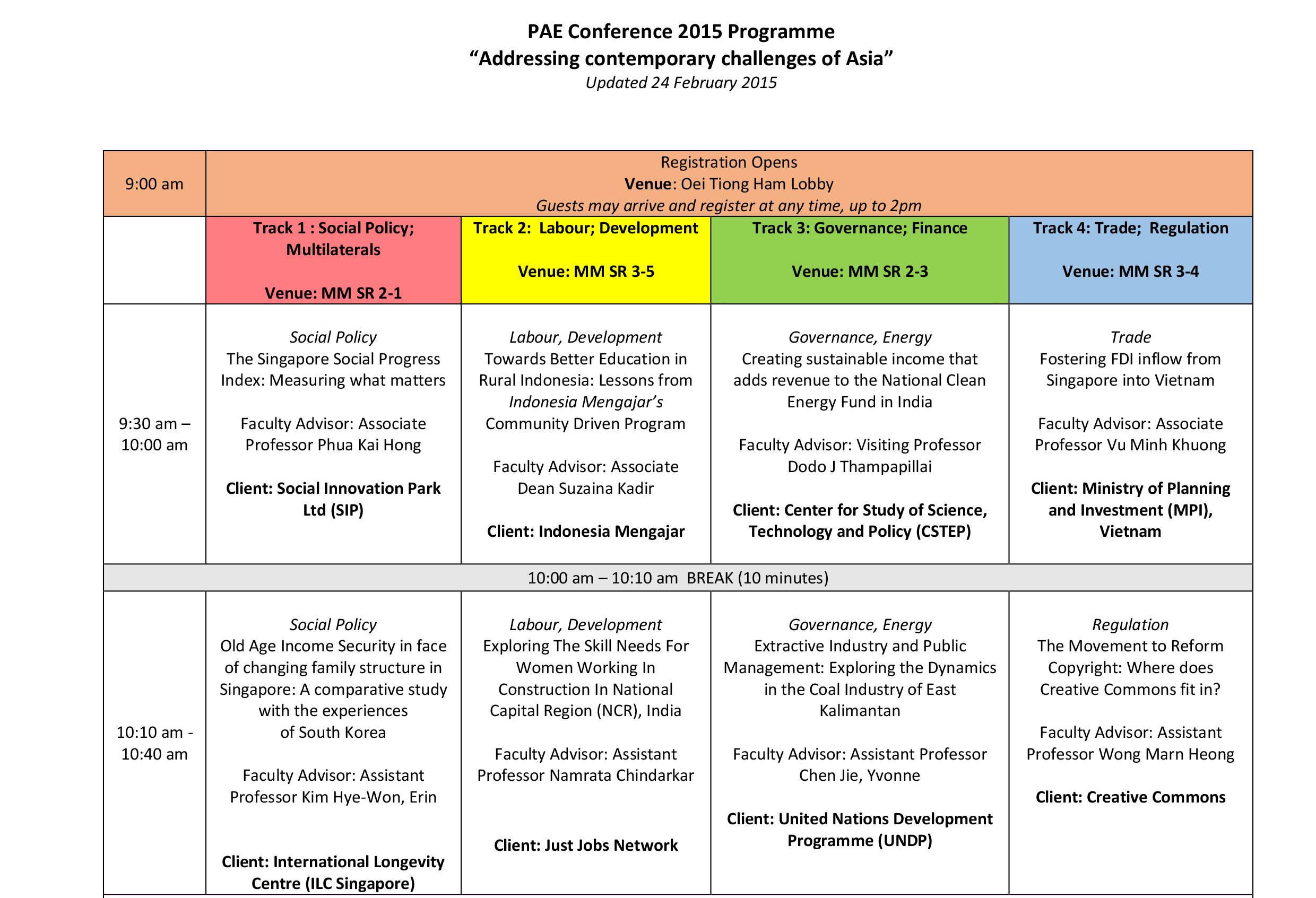 PAE Conference Schedule